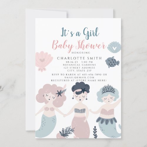 Its a Girl Little mermaid Baby shower Invitation