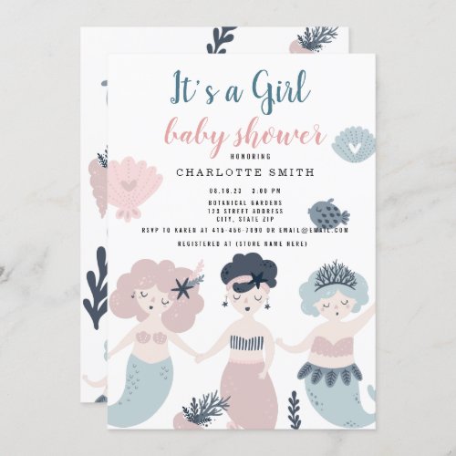 Its a Girl Little mermaid Baby shower Invitation