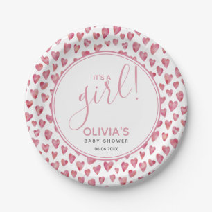 It's A Girl Love Heart Baby Shower Paper Plates