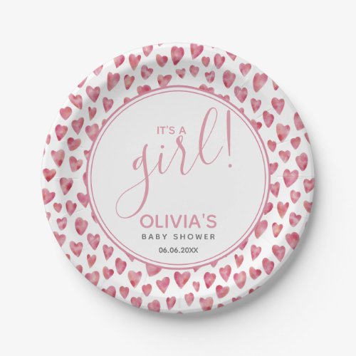 Its A Girl Love Heart Baby Shower Paper Plates