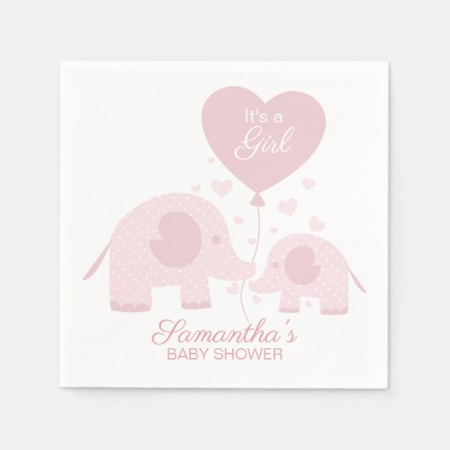 Its a Girl Lovely Pink Elephant Baby Shower Napkins