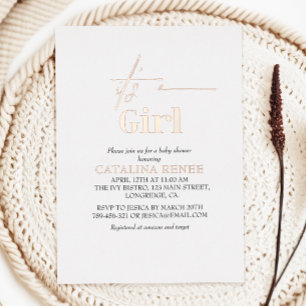 Its A Girl Luxe Rose Gold Foil Baby Shower Invitation