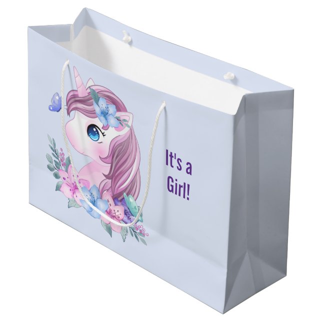 It's a Girl Magical Unicorn Portrait Large Gift Bag (Front Angled)