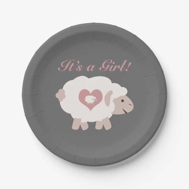 It's a Girl! Mama Sheep Paper Plates (Front)