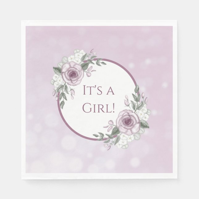 It's a Girl, Mauve Roses Baby Shower    Napkins (Front)