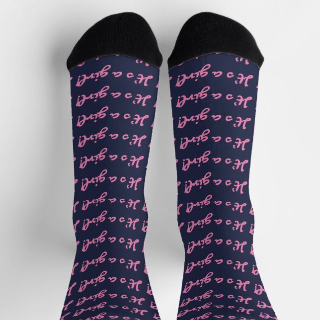 It's a Girl! Medium Pink Script Baby Gender Reveal Socks (Top)