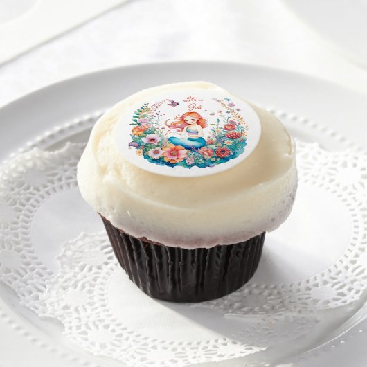 It's a Girl Mermaid Themed Baby Shower  Edible Frosting Rounds (Cupcake)