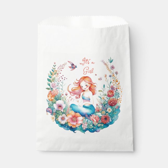 It's a Girl Mermaid Themed Baby Shower  Favor Bag (Front)