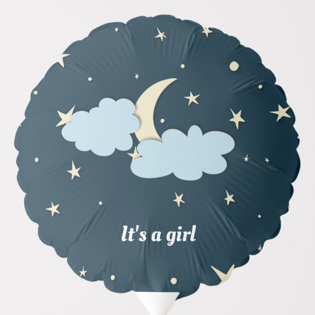 It's a Girl Midnight Blue Sky Moon & Stars  Balloon (Front)