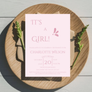 It's A Girl! Minimalism Pastel Pink Baby Shower Invitation
