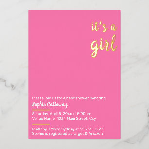 It's a Girl Minimalist Baby Shower Foil Invitation
