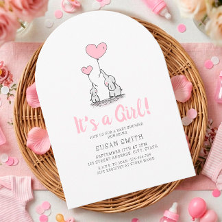 It's a Girl Minimalist Elephant Baby Shower Invitation