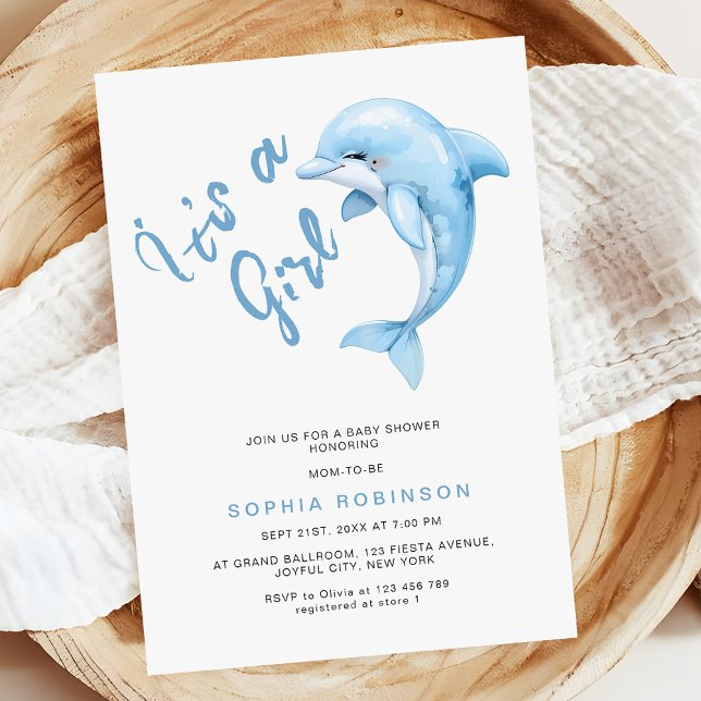 It's a Girl Minimalist Funny Dolphin Baby Shower Invitation (Creator Uploaded)
