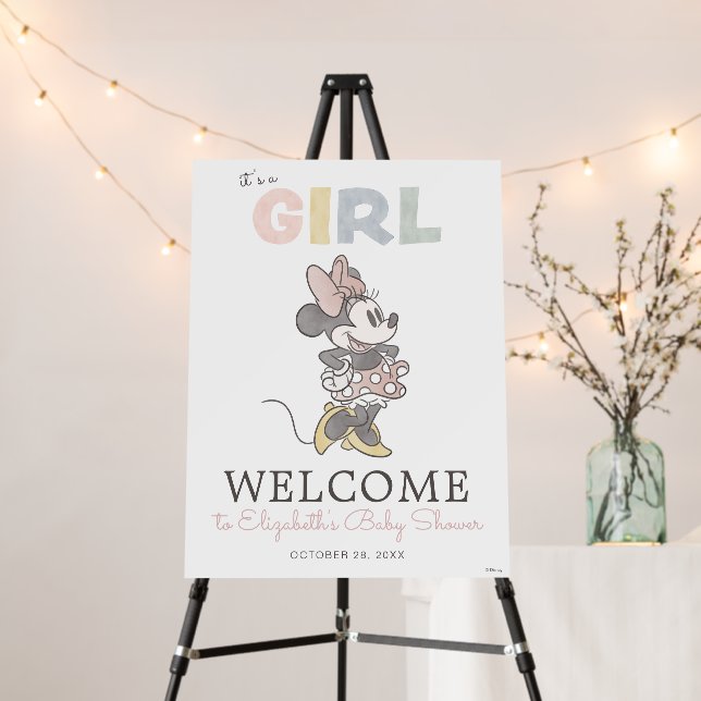 It's a Girl! Minnie Mouse Baby Shower Welcome Sign (In Situ (Stand))
