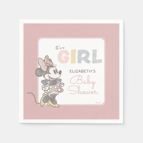 Its a Girl Minnie Mouse Watercolor Baby Shower Napkins