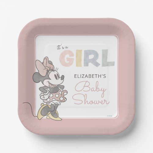 Its a Girl Minnie Mouse Watercolor Baby Shower Paper Plates
