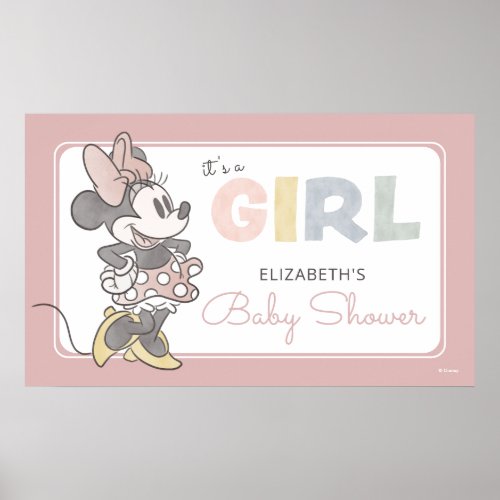 Its a Girl Minnie Mouse Watercolor Baby Shower Poster