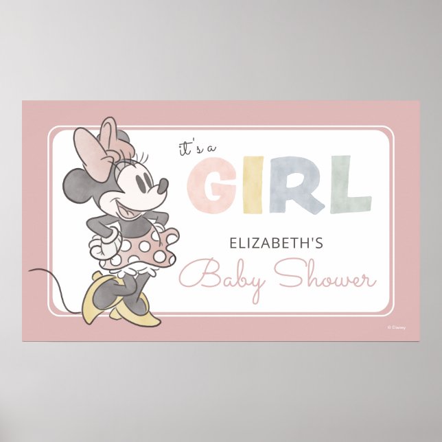 It's a Girl! Minnie Mouse Watercolor Baby Shower Poster (Front)