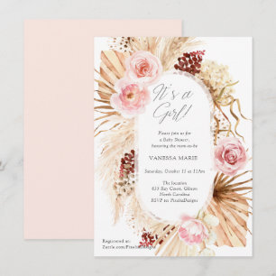 Its a girl modern boho floral arch with pampas  invitation