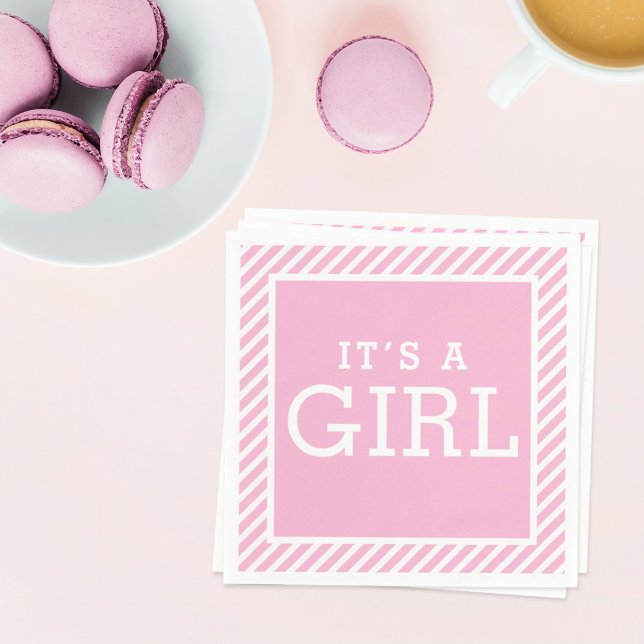 Its a Girl Modern Light Pink Stripes Baby Shower Paper Napkins (Creator Uploaded)