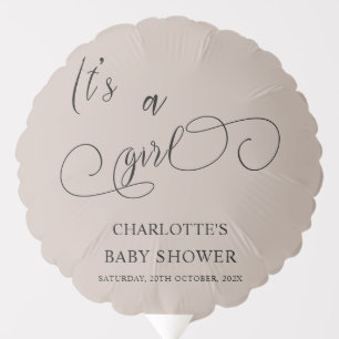 It's a Girl Modern Minimal Calligraphy Baby Shower Balloon