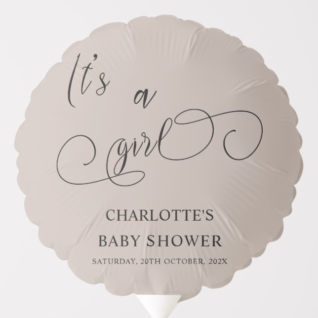 It's a Girl Modern Minimal Calligraphy Baby Shower Balloon (Front)