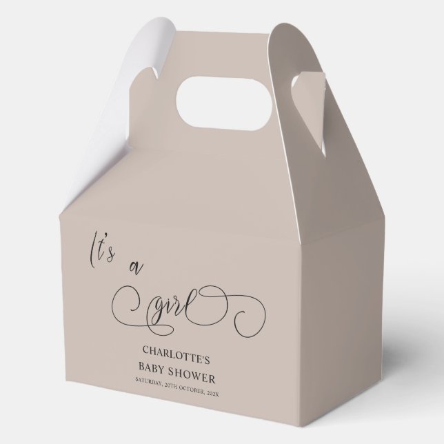 It's a Girl Modern Minimal Calligraphy Baby Shower Favor Boxes (Front)