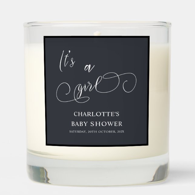 It's a Girl Modern Minimal Calligraphy Baby Shower Scented Candle (Front)