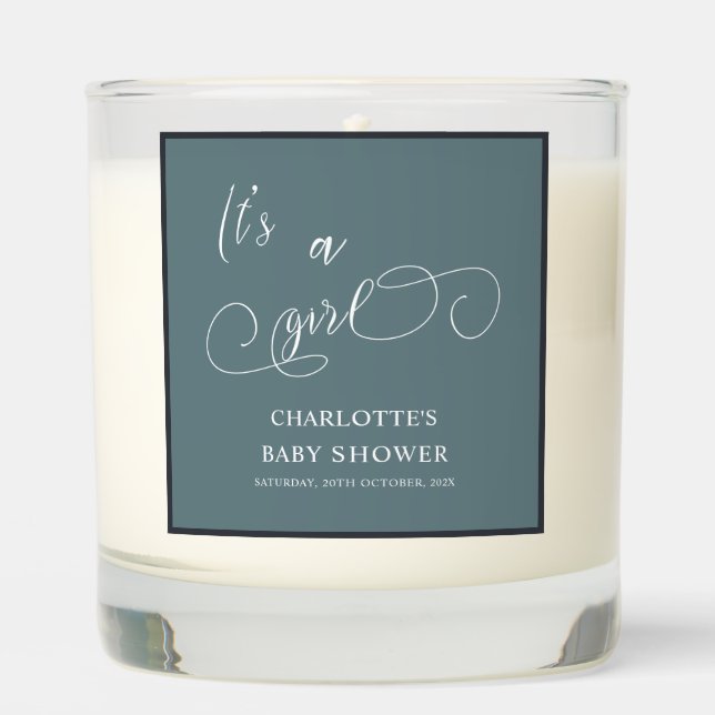 It's a Girl Modern Minimal Calligraphy Baby Shower Scented Candle (Front)