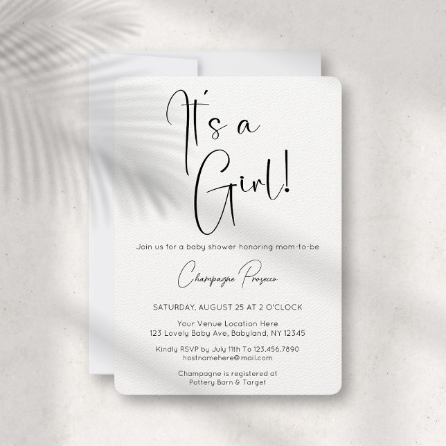 It's A Girl Modern Script Baby Shower Invitation (Creator Uploaded)