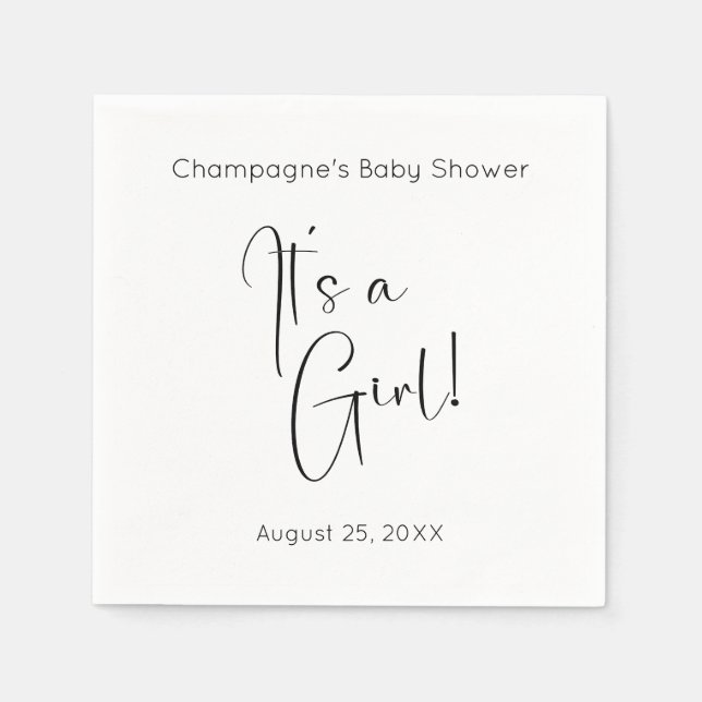 It's A Girl Modern Script Baby Shower Napkins (Front)