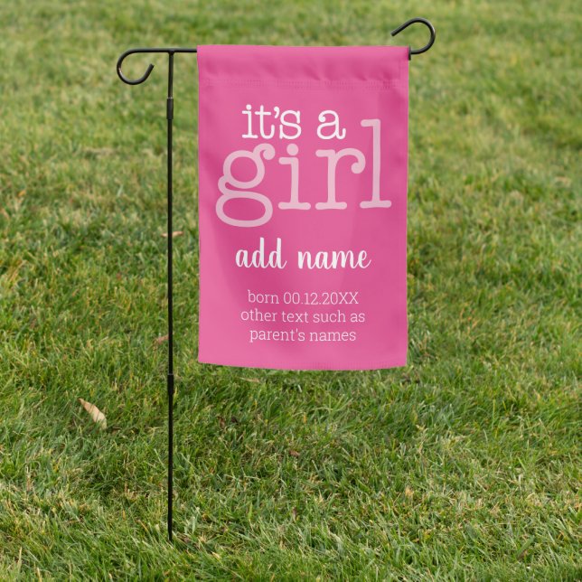 It's A Girl- Modern, Whimsical Pink and Pastel Garden Flag (In SItu)
