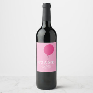 It's a Girl Modern Whimsical Pink Wine Label