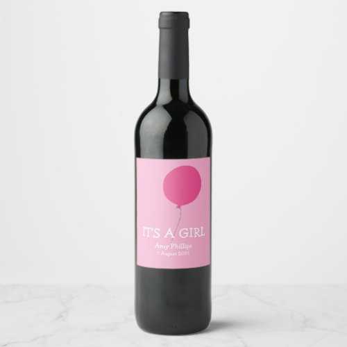 Its a Girl Modern Whimsical Pink Wine Label