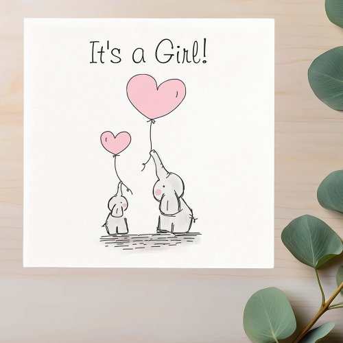Its A Girl Mom Baby Elephant Paper Napkins Shower