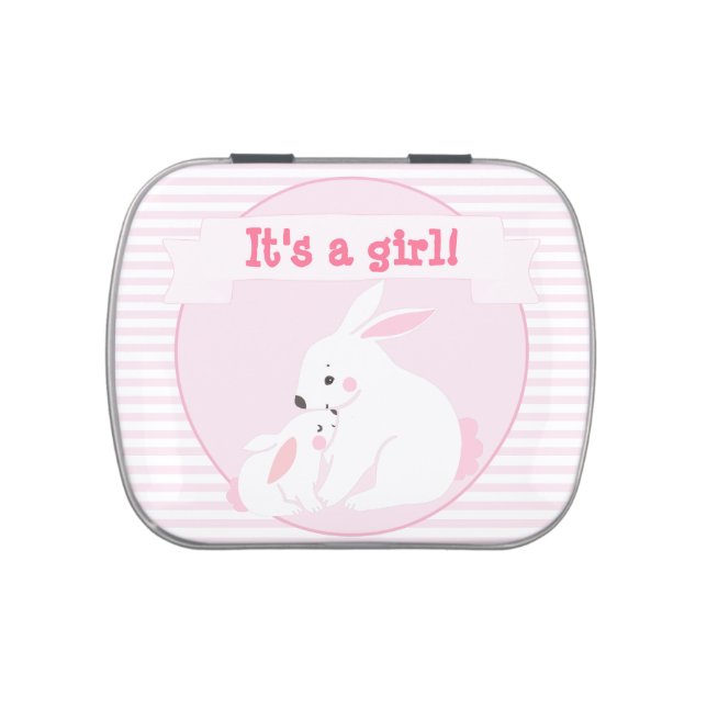 It's a girl  Mother & Baby Girl Bunny Baby Shower Candy Tin (Top)