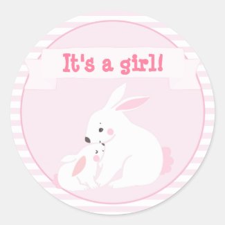 It's a girl  Mother & Baby Girl Bunny Baby Shower Classic Round Sticker