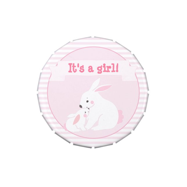 It's a girl  Mother & Baby Girl Bunny Baby Shower Jelly Belly Candy Tin (Top)