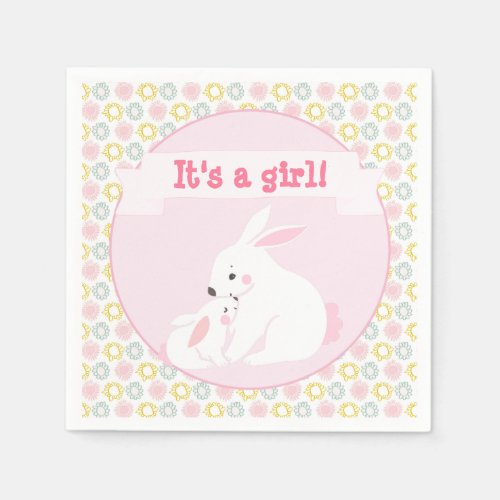 Its a girl  Mother  Baby Girl Bunny Baby Shower Paper Napkins