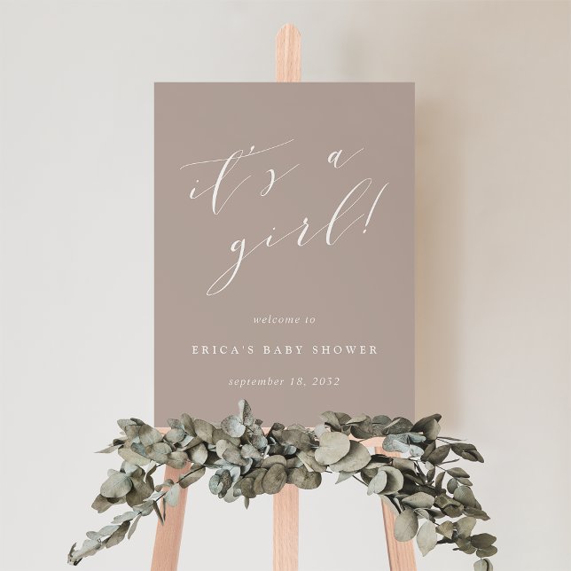 It's a Girl Neutral Taupe Baby Shower Welcome Sign (Creator Uploaded)