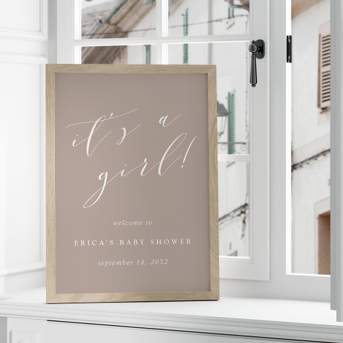 Its a Girl Neutral Taupe Baby Shower Welcome Sign