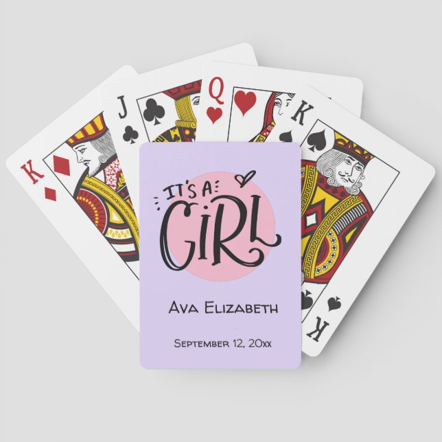It's A Girl New Baby Announcement Poker Cards (Back)