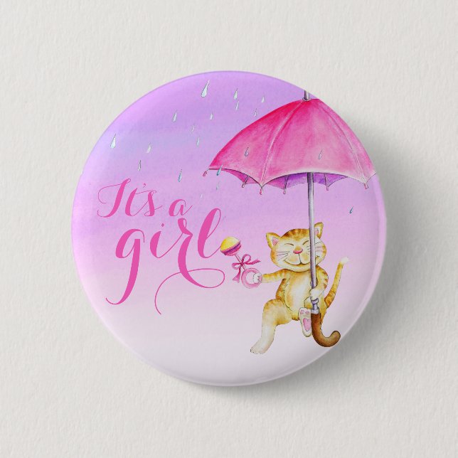 Its a girl new baby cat shower gender reveal button (Front)