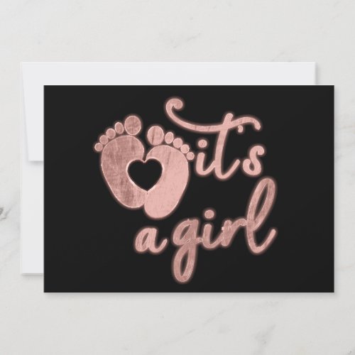  Its A Girl New Baby Rose Black Heart Feet Custom Invitation