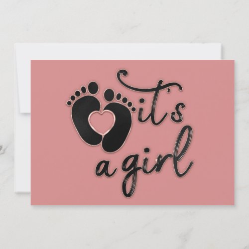  Its A Girl New Baby Rose Glitter Feet Modern Invitation