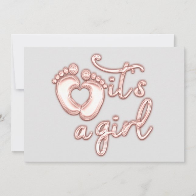  It's A Girl New Baby Rose Gray Ballon Heart Feet  Invitation (Back)