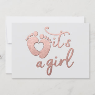 It's A Girl New Baby Rose Gray Pastel Heart Feet Invitation
