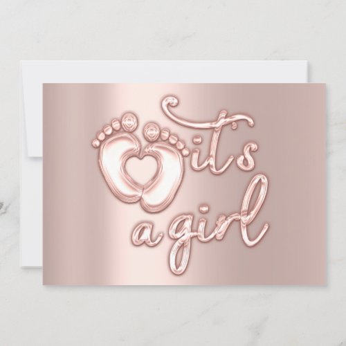  Its A Girl New Baby Shower Rose Blus Heart Feet  Invitation