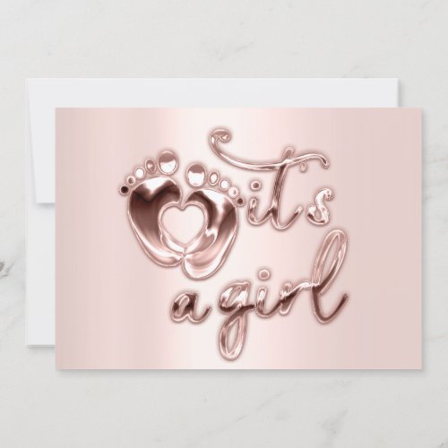  Its A Girl New Baby Shower Rose Heart Feet  Invitation