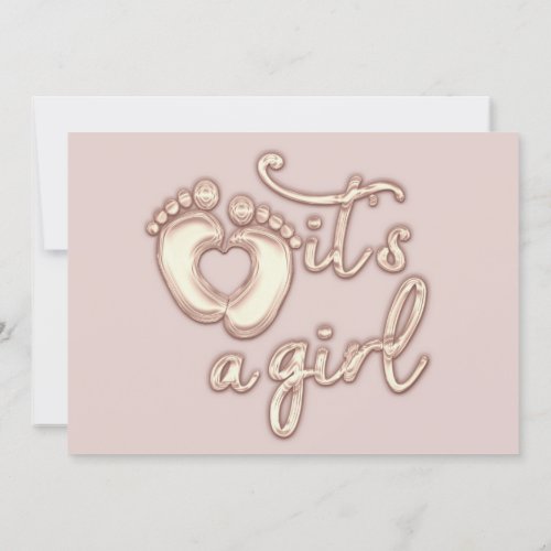  Its A Girl New Baby Shower Rose Pink Heart Feet  Invitation